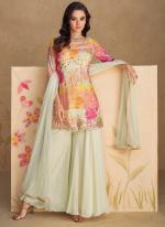 Chinon Silk Ivory Party Wear Embroidery Work Readymade Sharara Suit